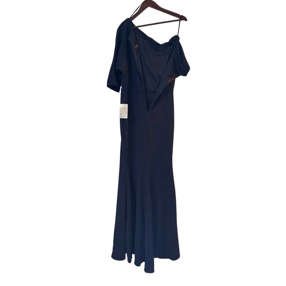Betsy & Adam Womens One Shoulder Draped Evening Gown Navy Blue Size 8 A25025 - Picture 5 of 10